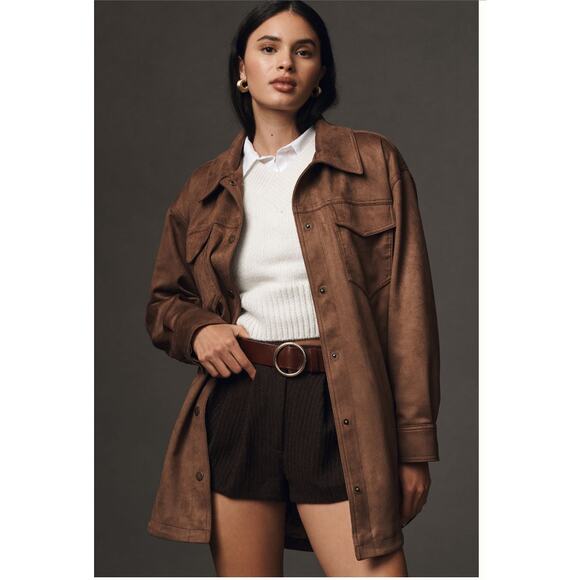 Anthropologie NWT The Tillie Relaxed Faux Suede Shacket by Pilcro Size XS